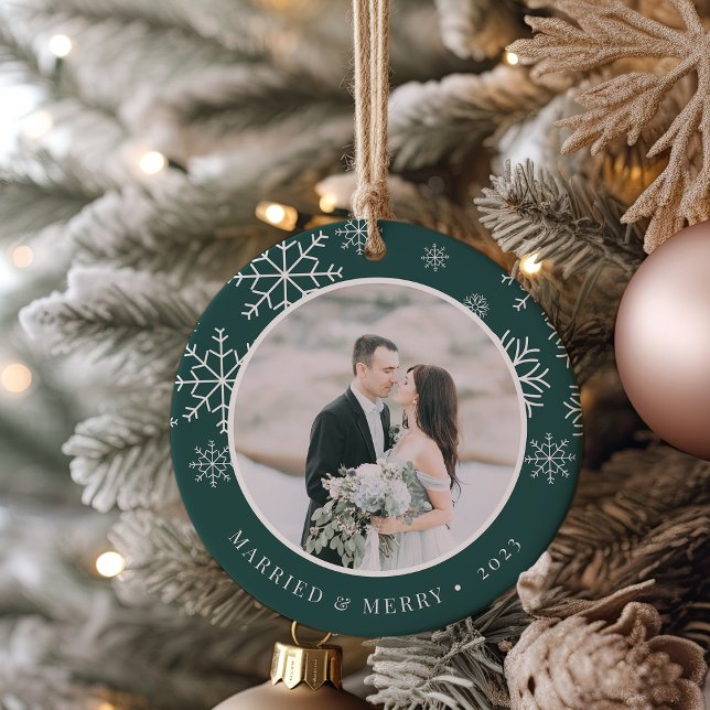 Merrily Ever After | Wedding Photo Ceramic Ornament (Creator Uploaded)
