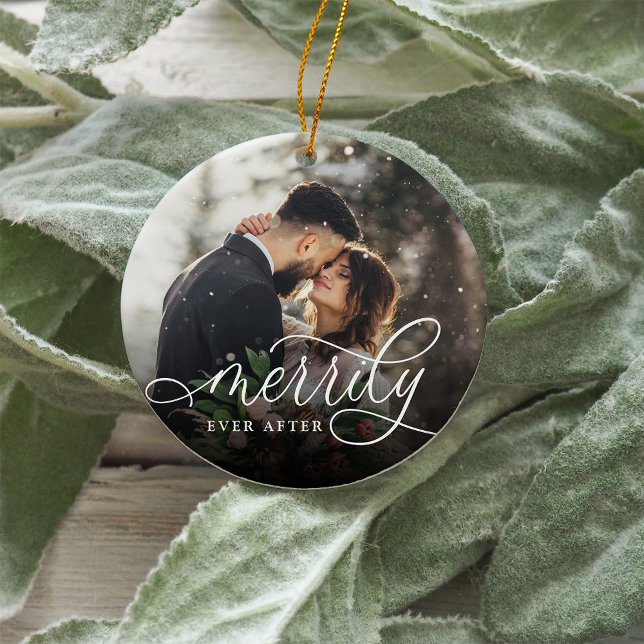 Merrily Ever After | Wedding Photo Ceramic Ornament (Creator Uploaded)