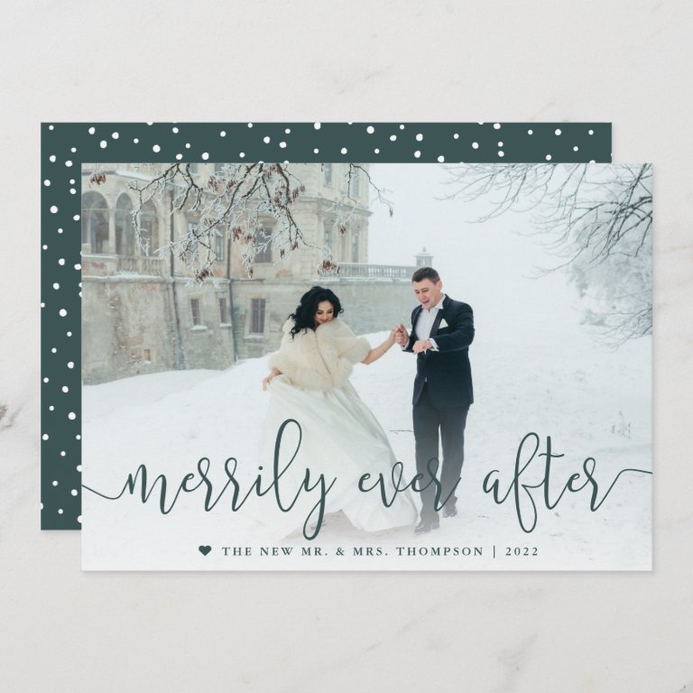 Merrily Ever After | Wedding Photo Christmas Holiday Card