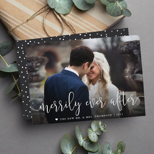 Merrily Ever After  Wedding Photo Christmas Holiday Card