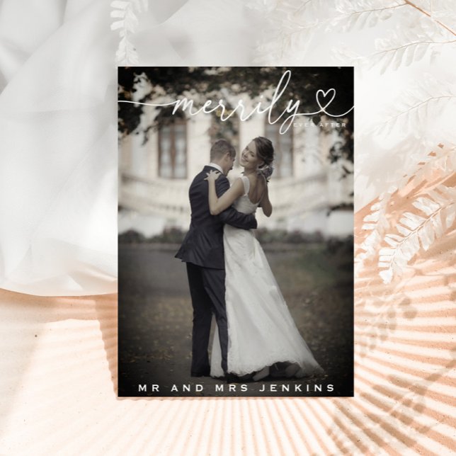 Merrily Ever After’ Wedding Photo Christmas Postcard (Creator Uploaded)