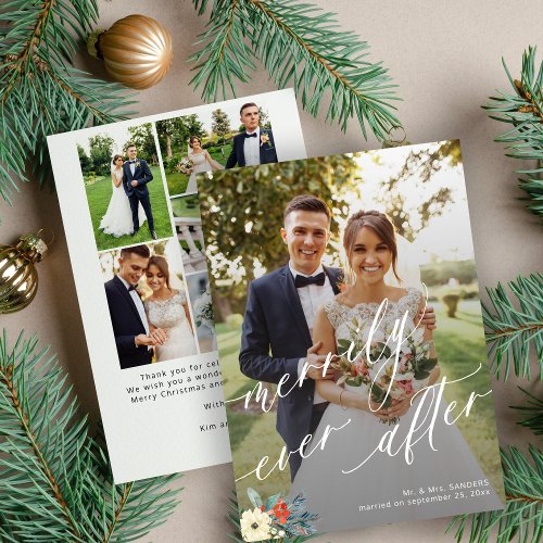 Merrily ever after wedding thank you multi photo holiday card