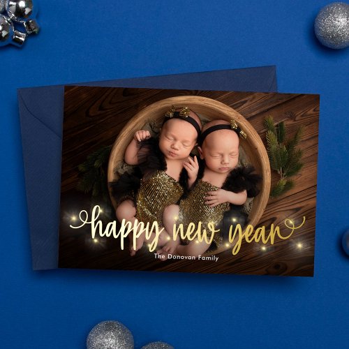 Merrily Lit FOIL Happy New Year Holiday Card