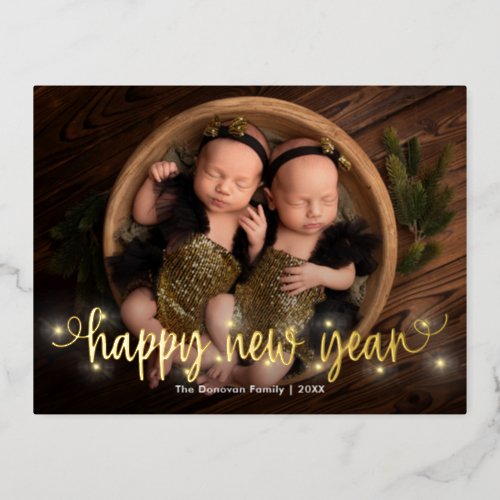 Merrily Lit FOIL Happy New Year Holiday Postcard