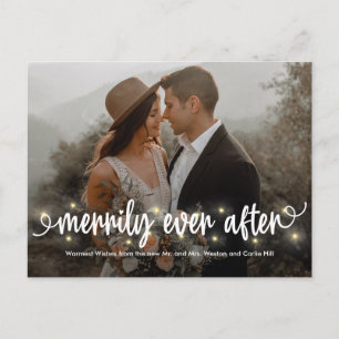 Merrily Lit Just Married Holiday Card Postcard