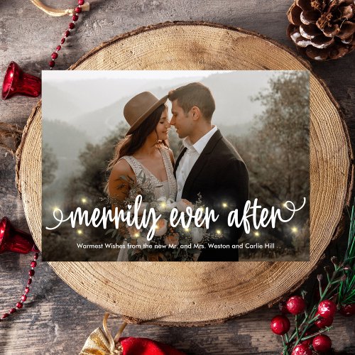 Merrily Lit Just Married Holiday Photo Card