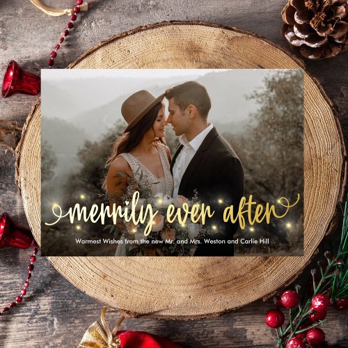 Merrily Lit Real Foil Just Married Holiday Card