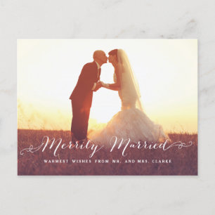 Merrily Married Christmas Photo Holiday Postcard