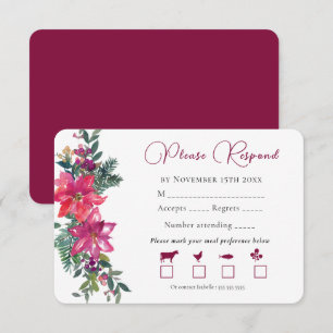 Merrily Married Christmas Wedding Pink Floral   RSVP Card