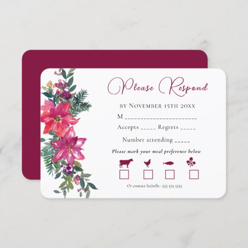 Merrily Married Christmas Wedding Pink Floral   RSVP Card