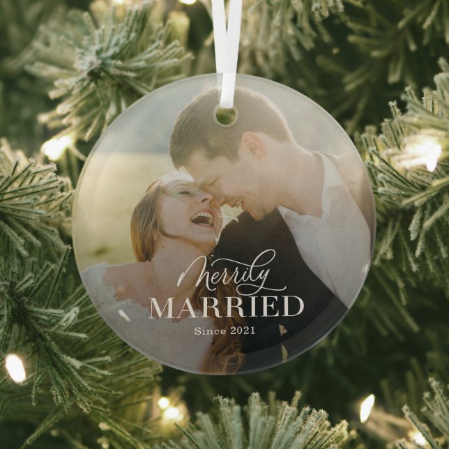 Merrily Married Custom Photo Christmas Ornament (Insitu)