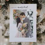 merrily married Minimalist Winter Wedding Photo Holiday Card<br><div class="desc">Simple and stylish wedding announcement card for the holiday season featuring a message above your vertical photo that says "merrily married" with a heart. You can add a 2nd picture on the back of the card along with your message. Perfect Christmas wedding announcement card!</div>