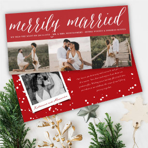 Merrily Married Mr And Mrs First Christmas 3 Photo Holiday Card