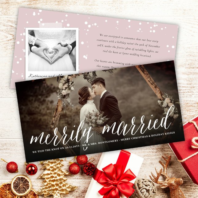 Merrily Married Mr And Mrs First Christmas Photo Holiday Card (Creator Uploaded)
