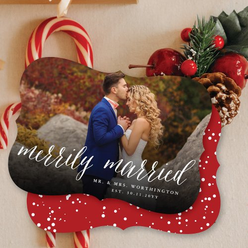 Merrily Married Mr And Mrs First Christmas Photo Holiday Card