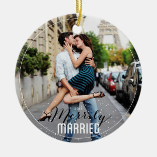 Merrily Married Mr. & Mrs. First Married Christmas Ceramic Ornament