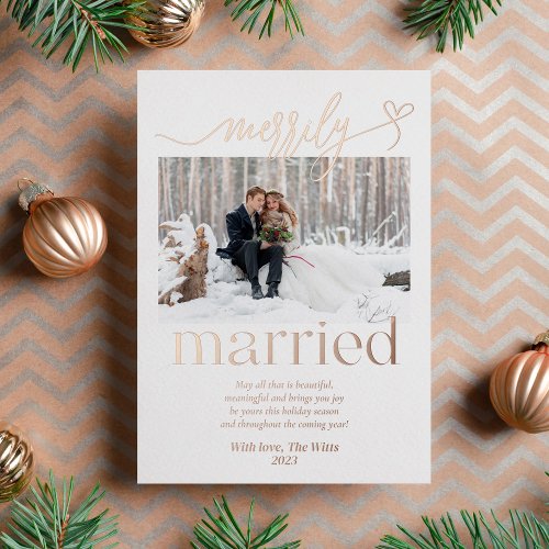 Merrily Married Newlywed Christmas Foil Holiday Card