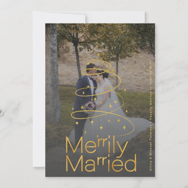 Merrily Married newlywed first Christmas Holiday Card (Front)