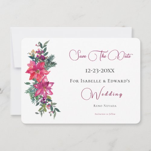 Merrily Married Pink Christmas Floral Wedding Save The Date