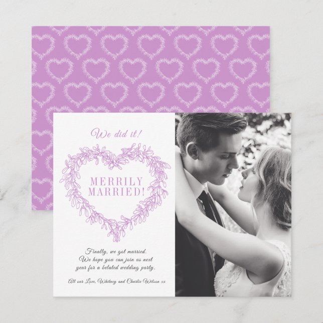 Merrily married purple mistletoe heart Christmas (Front/Back)