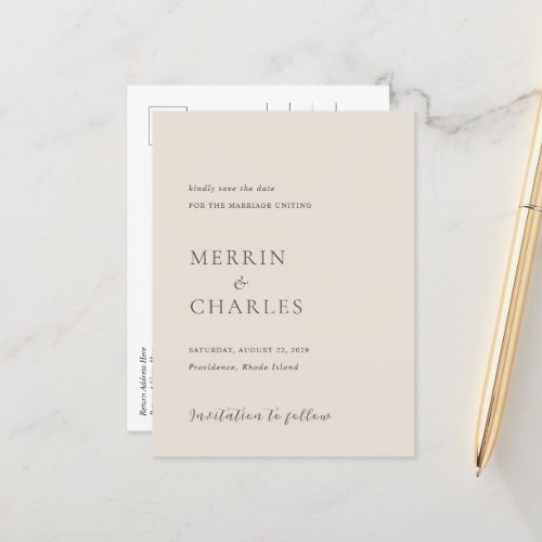 Merrin Beige Elegant Wedding Save the Date Announcement Postcard