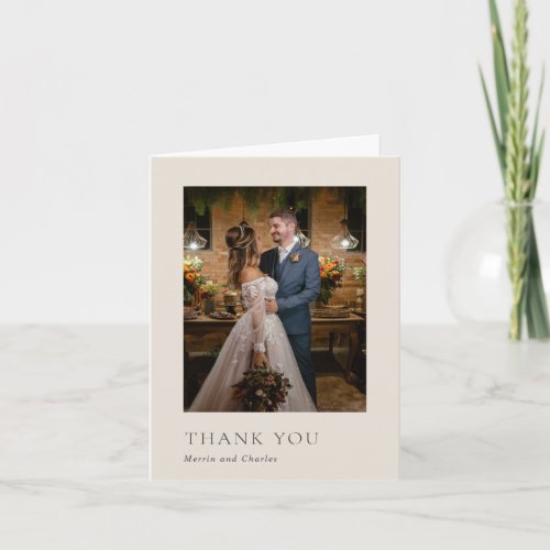 Merrin Beige Elegant Wedding Thank You Card