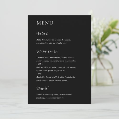 Merrin Black Elegant Wedding Menu