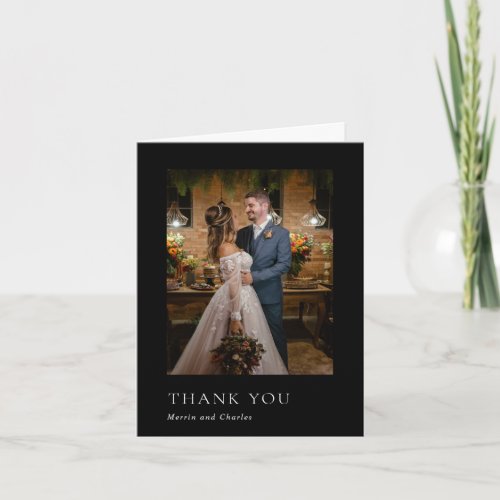 Merrin Black Elegant Wedding Thank You Card