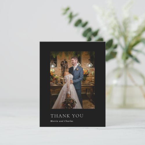 Merrin Black Elegant Wedding Thank You Card