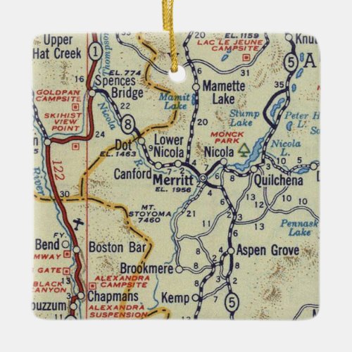 Merritt BC Vintage Map Ceramic Ornament