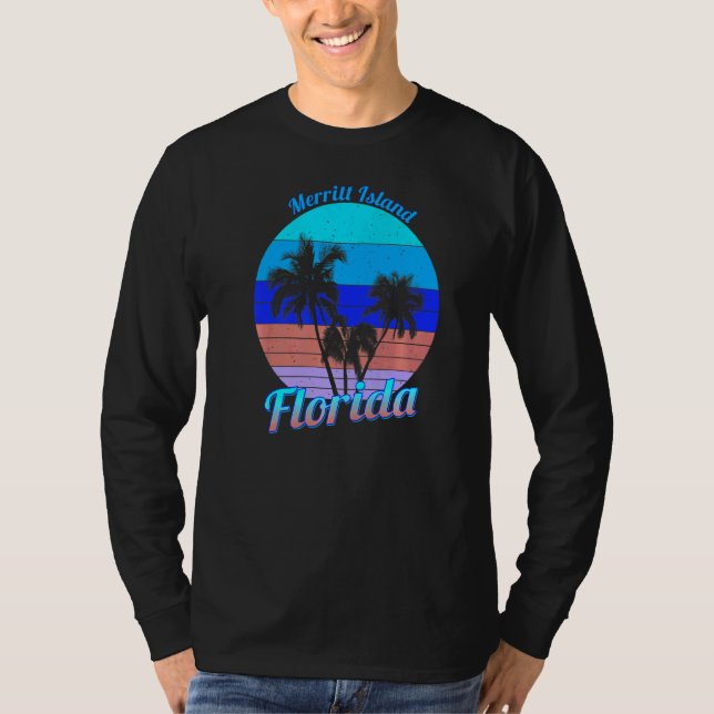 Merritt Island Florida Retro Tropical Palm Trees V T-Shirt (Front)