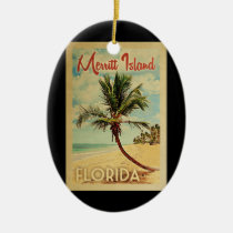 Merritt Island Palm Tree Vintage Travel Ceramic Ornament