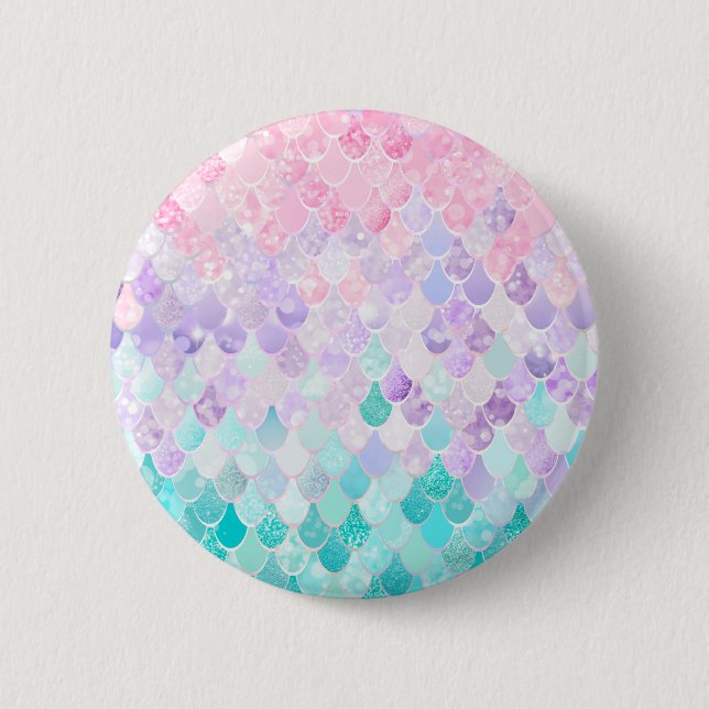 Merrmaid Scales Pattern, Pastel Pink, Purple, Teal Button (Front)