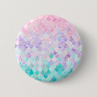 Merrmaid Scales Pattern, Pastel Pink, Purple, Teal Button