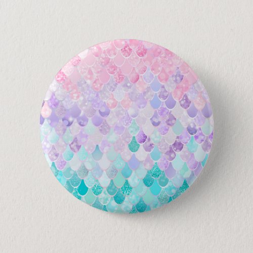 Merrmaid Scales Pattern Pastel Pink Purple Teal Button