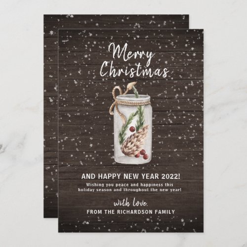 Merry Сhristmas Mason Jar Wooden Holiday Card