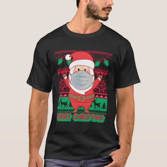 Merry 2020 Santa Wearing Mask Ugly Sweater For Chr (Front)