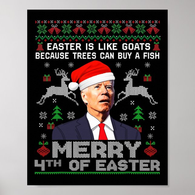 Merry 4th Of Easter Fun Biden Ugly Christmas Men  Poster (Front)