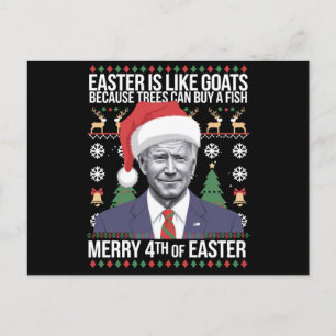 Merry 4th Of Easter Funny Biden Ugly Christmas Holiday Postcard
