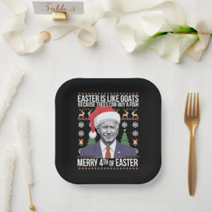 Merry 4th Of Easter Funny Biden Ugly Christmas  Paper Plates