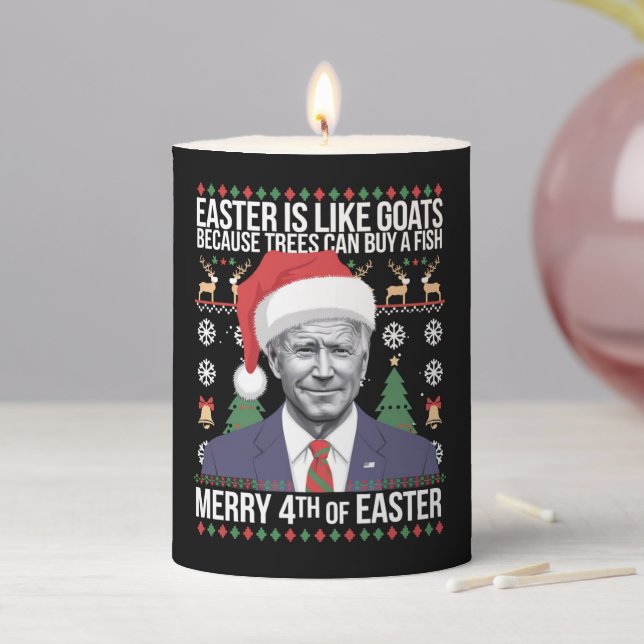 Merry 4th Of Easter Funny Biden Ugly Christmas  Pillar Candle (In Situ)