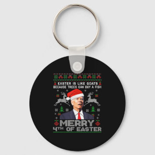 Merry 4th Of Easter Funny Biden Ugly Christmas Swe Keychain