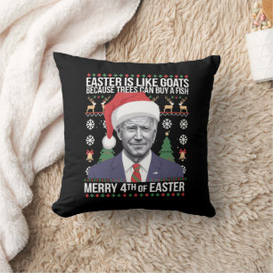 Merry 4th Of Easter Funny Biden Ugly Christmas Throw Pillow