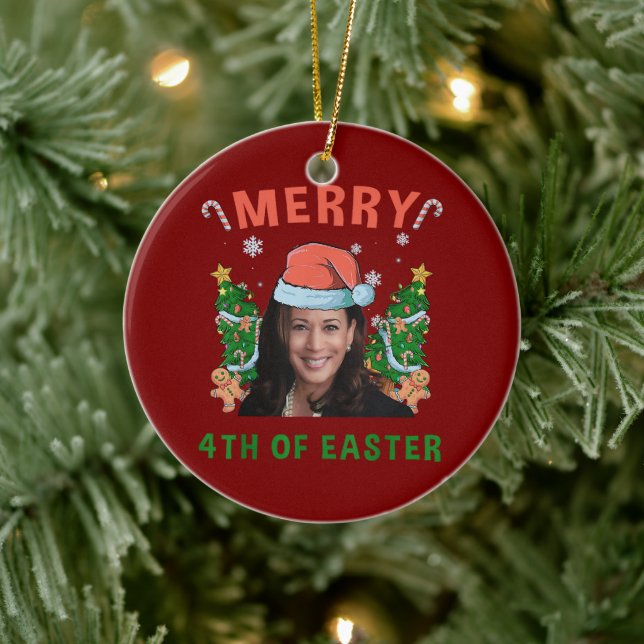 Merry 4th Of Easter Funny Kamala Harris Christmas Ceramic Ornament (Tree)