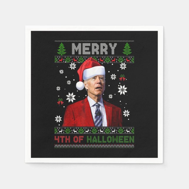 Merry 4th Of Halloween Funny Biden Ugly Christmas  Napkins (Front)