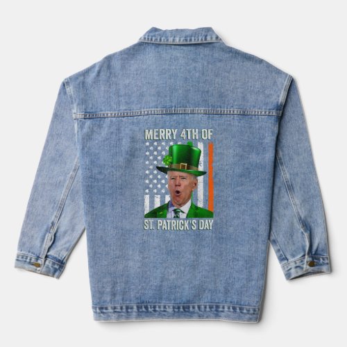 Merry 4th Of St Patricks Day Joe Biden Leprechaun Denim Jacket