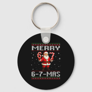 Merry 6-7-mas Funny Ugly Christmas Santa Candy Can Keychain