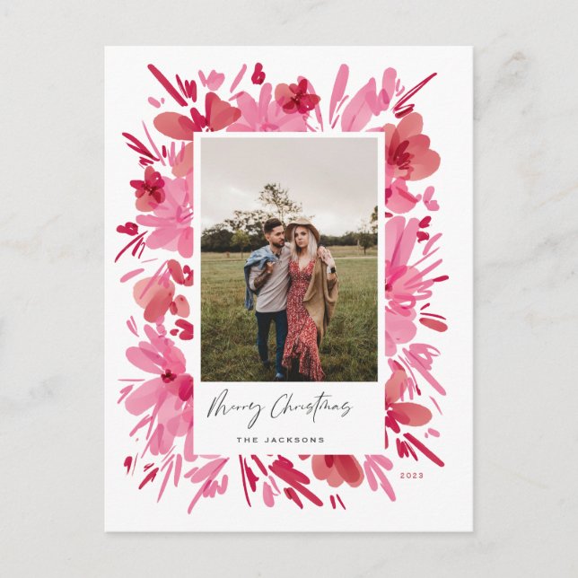 Merry abstract red floral Christmas holiday design Postcard (Front)