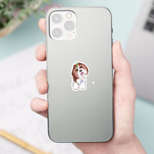 Merry  Adorable Shih Tzu With Snowflake Dog  Sticker