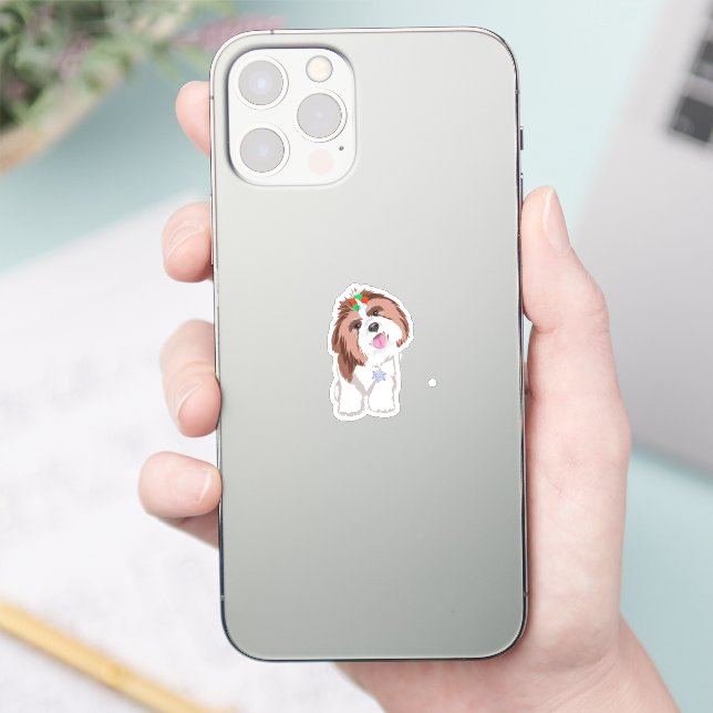 Merry & Adorable Shih Tzu With Snowflake Dog  Sticker (Phone)
